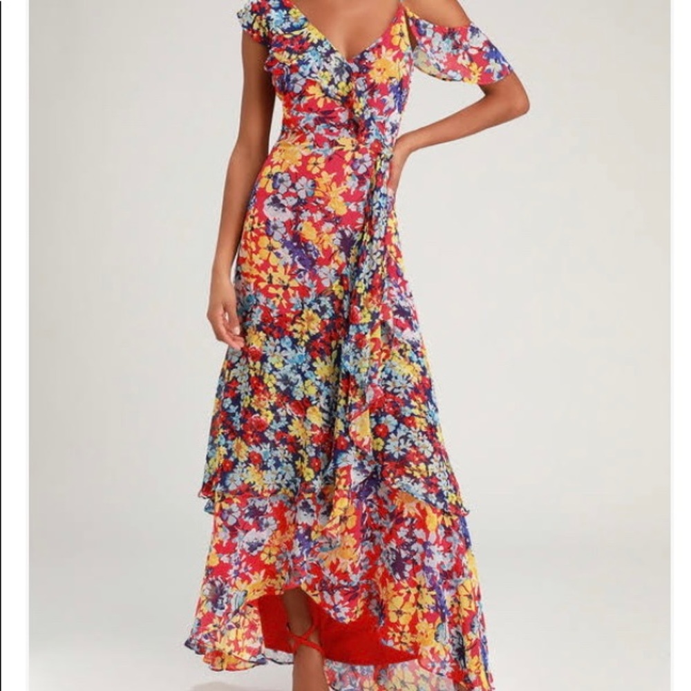 NWT Red Floral Print Chiffron Maxi Dress